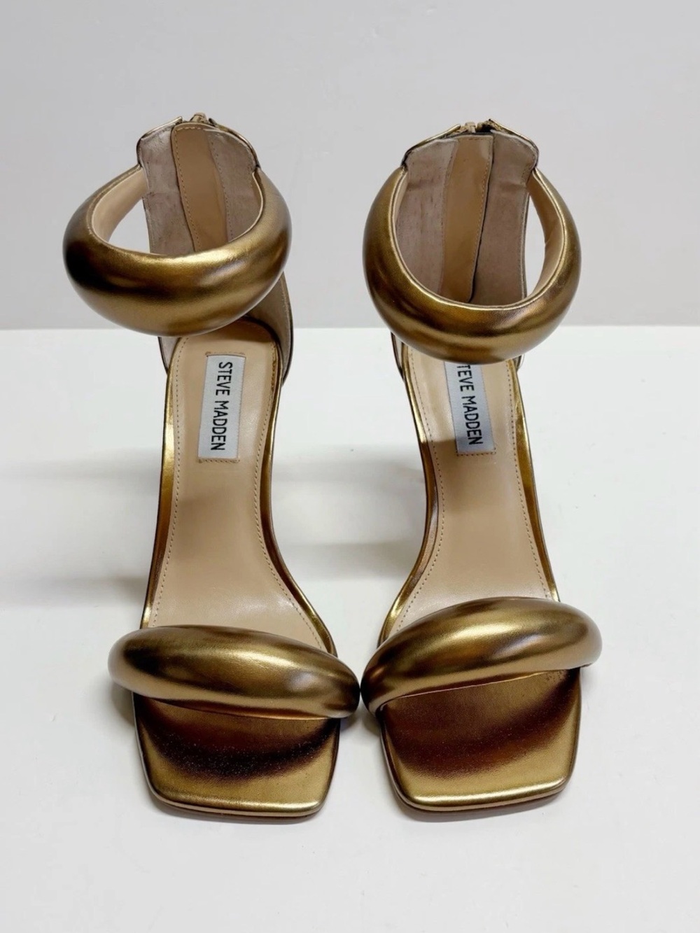 Steve Madden Partay Gold Bronze Metallic Stiletto Sandals Square Toe Size 8